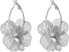 Dangle Flower Gold Earrings for Women, Trendy Statement Hoop Earrings Gifts - Silver flower
