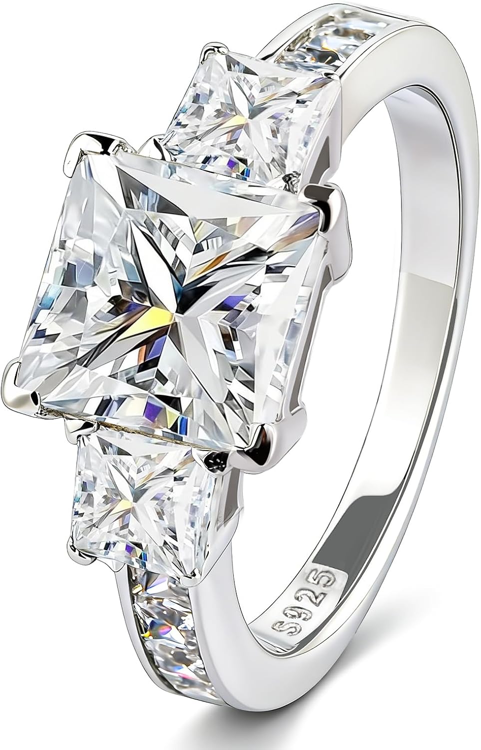 3 Stone Moissanite Engagement Rings for Women, Wedding Promise Ring - main view