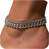 Chunky Ankle Bracelets for Women, Dainty Layered Anklet for Women Adjustable Cuban Set Stackable Cute Summer Beach Jewelry Gift - silver