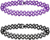 2 PCS Black Tattoo Choker Necklace Rainbow Tattoo Chokers Necklace 90s Choker Blue Tattoo Chokers Y2k Purple Tattoo Collar Gothic Adjustable Stretchy - 2PCS Black and Purple