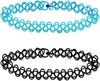 2 PCS Black Tattoo Choker Necklace Rainbow Tattoo Chokers Necklace 90s Choker Blue Tattoo Chokers Y2k Purple Tattoo Collar Gothic Adjustable Stretchy - 2PCS Black and Blue