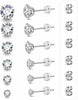 6 Pairs CZ Stud Earrings Set, 316L Surgical Stainless Steel - main view