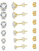 6 Pairs CZ Stud Earrings Set, 316L Surgical Stainless Steel - 6 Pairs 20G Gold