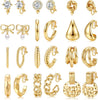 10/11/12 Pairs 16K Gold Plated Clip on Hoop Stud Earrings Set for Women - main view