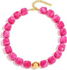 Colorful Chunky Necklaces for Women Multicolor Large Square Resin Beads Necklace Boho Chunky Statement Choker Necklaces Y2K Summer Jewelry - Square-Rose Red