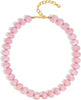 Colorful Chunky Necklaces for Women Multicolor Large Square Resin Beads Necklace Boho Chunky Statement Choker Necklaces Y2K Summer Jewelry - Round-Pink