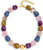 Colorful Chunky Necklaces for Women Multicolor Large Square Resin Beads Necklace Boho Chunky Statement Choker Necklaces Y2K Summer Jewelry - Square-Multi-purple