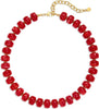 Colorful Chunky Necklaces for Women Multicolor Large Square Resin Beads Necklace Boho Chunky Statement Choker Necklaces Y2K Summer Jewelry - Round- Deep Red