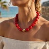 Colorful Chunky Necklaces for Women Multicolor Large Square Resin Beads Necklace Boho Chunky Statement Choker Necklaces Y2K Summer Jewelry - view 5