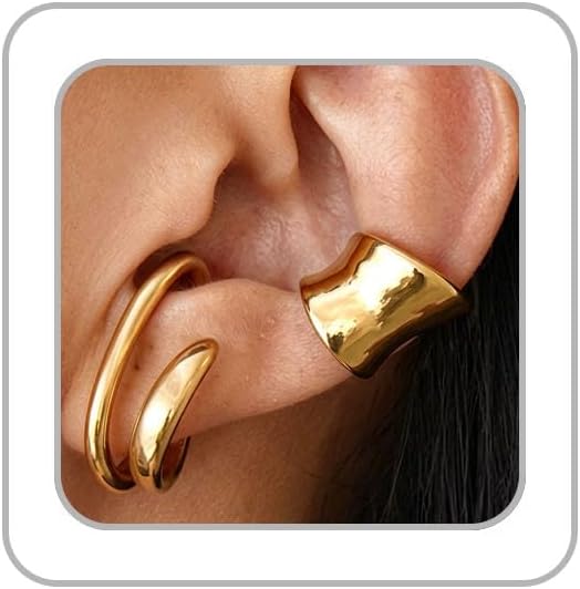 Ear Cuff Earrings for Women 14K Gold Plated Ear Cuffs Non Pierced Clip on Cartilage Earrings Cubic Zirconia Fake Piercings Earring Set Dainty Gold - main view