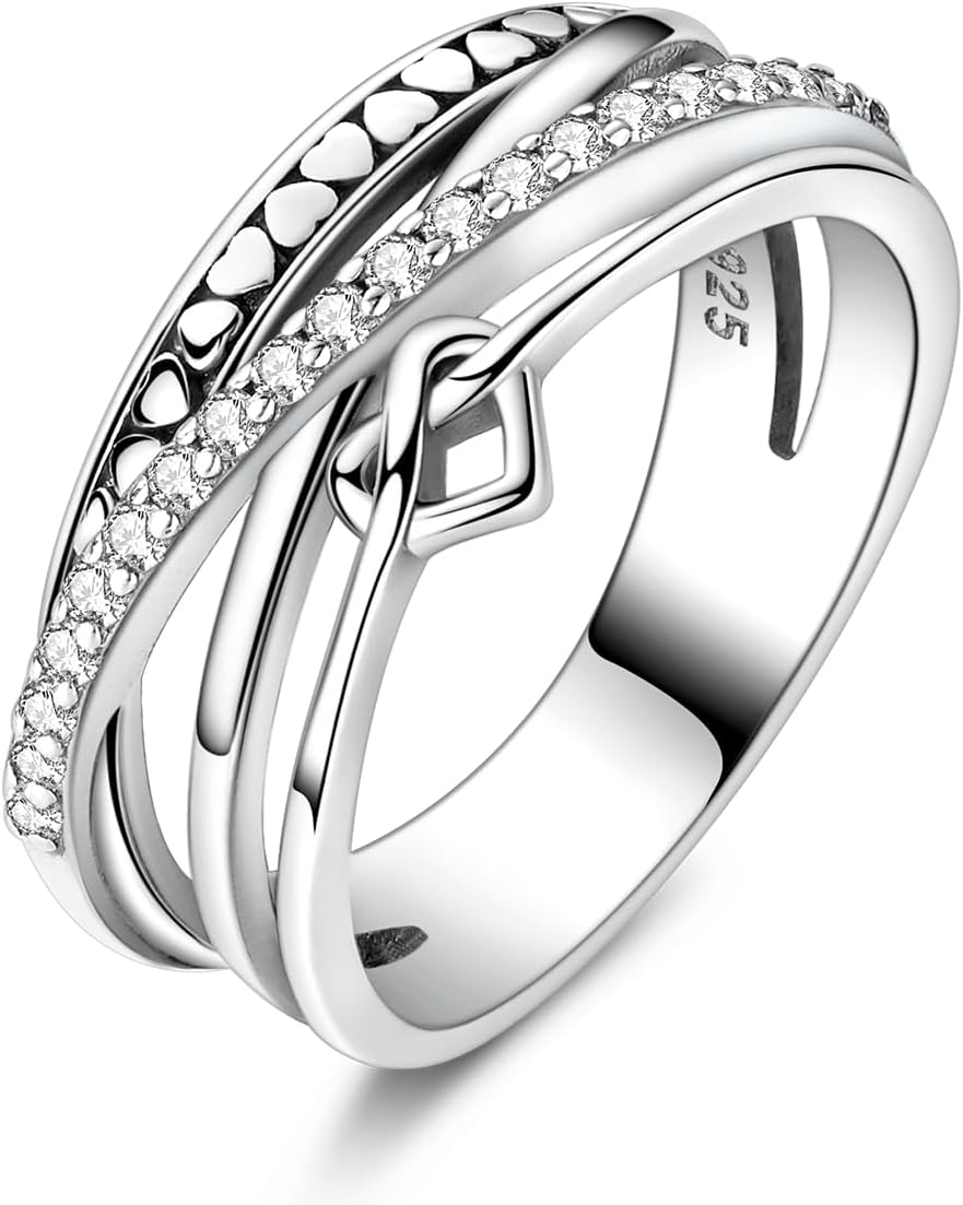S925 Sterling Silver Ring Multi-layered Interlaced Heart-shaped Band - main view