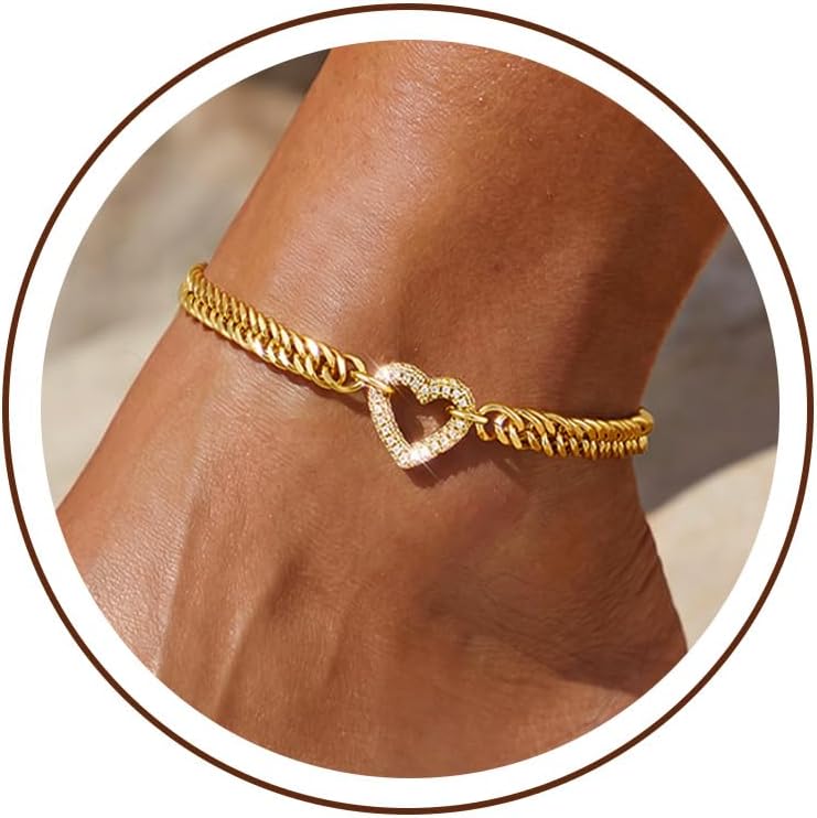Gold Ankle Bracelets for Women, 14K Plated Chunky Chain Anklets - main view
