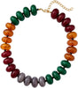 Chunky Beaded Statement Necklace for Women with Colorful Rondelle Bead Bohemian Style Adjustable Length Accessory - Rust Olive Mix