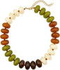 Chunky Beaded Statement Necklace for Women with Colorful Rondelle Bead Bohemian Style Adjustable Length Accessory - Vintage Earth Tone