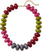 Chunky Beaded Statement Necklace for Women with Colorful Rondelle Bead Bohemian Style Adjustable Length Accessory - Berry Sage Mix