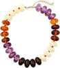 Chunky Beaded Statement Necklace for Women with Colorful Rondelle Bead Bohemian Style Adjustable Length Accessory - Amber Lavender Mix