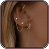 Gold Earring Stacks for Women, Dainty Chain Dangle Threader Earrings Set - GOLD-3