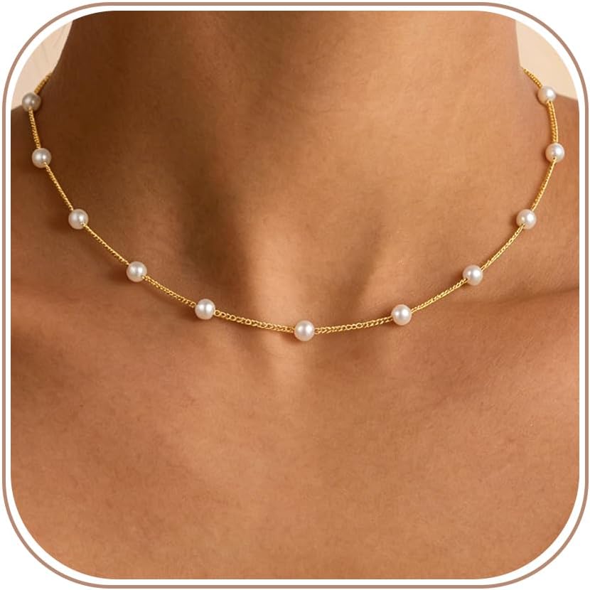 Gold Pearl Necklaces for Women - White Pearls Jewelry Gifts Wedding Bride Jewelry - main view