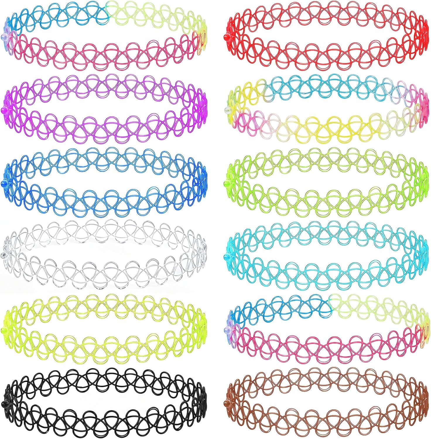 12 PCS Tattoo Choker Set, Stretchy 90s Choker Necklace, Adjustable Retro Y2k Gothic Grunge Chokers Jewelry Accessories - main view