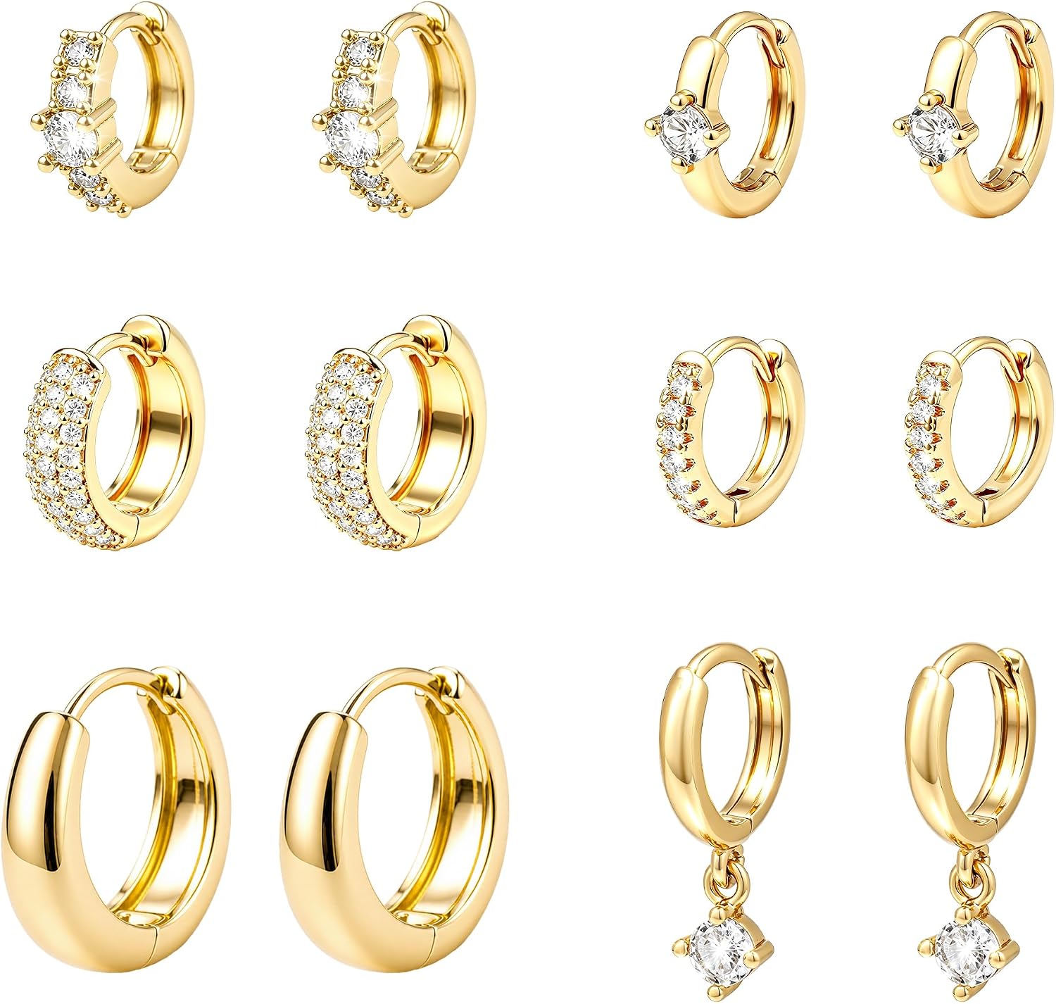 12 Pairs Small 14K Gold Plated Chunky Hoop Earrings for Women Lightweight Gold/Silver Hoop Earring Set Trendy Cartilage Huggie Hoops Stacks for - main view