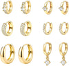 12 Pairs Small 14K Gold Plated Chunky Hoop Earrings for Women Lightweight Gold/Silver Hoop Earring Set Trendy Cartilage Huggie Hoops Stacks for - main view