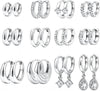 12 Pairs Small 14K Gold Plated Chunky Hoop Earrings for Women Lightweight Gold/Silver Hoop Earring Set Trendy Cartilage Huggie Hoops Stacks for - Silver-12 pairs