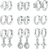 12 Pairs Small 14K Gold Plated Chunky Hoop Earrings for Women Lightweight Gold/Silver Hoop Earring Set Trendy Cartilage Huggie Hoops Stacks for - Silver-9 pairs
