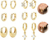 12 Pairs Small 14K Gold Plated Chunky Hoop Earrings for Women Lightweight Gold/Silver Hoop Earring Set Trendy Cartilage Huggie Hoops Stacks for - Gold-6 pairs- diamond