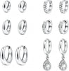12 Pairs Small 14K Gold Plated Chunky Hoop Earrings for Women Lightweight Gold/Silver Hoop Earring Set Trendy Cartilage Huggie Hoops Stacks for - Silver-6 pairs- teardrop
