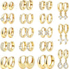 12 Pairs Small 14K Gold Plated Chunky Hoop Earrings for Women Lightweight Gold/Silver Hoop Earring Set Trendy Cartilage Huggie Hoops Stacks for - Gold-18 pairs