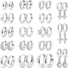 12 Pairs Small 14K Gold Plated Chunky Hoop Earrings for Women Lightweight Gold/Silver Hoop Earring Set Trendy Cartilage Huggie Hoops Stacks for - Silver-18 pairs