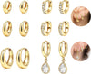12 Pairs Small 14K Gold Plated Chunky Hoop Earrings for Women Lightweight Gold/Silver Hoop Earring Set Trendy Cartilage Huggie Hoops Stacks for - Gold-6 pairs- teardrop