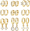 12 Pairs Small 14K Gold Plated Chunky Hoop Earrings for Women Lightweight Gold/Silver Hoop Earring Set Trendy Cartilage Huggie Hoops Stacks for - Gold-9 pairs