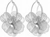 Flower Dangle Gold Earrings for Women Trendy Statement Hoop Earring Jewelry - Silver Plated