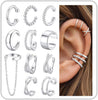 11Pcs Ear Cuffs for Non Piercing, Adjustable Clip on Earrings - Silver