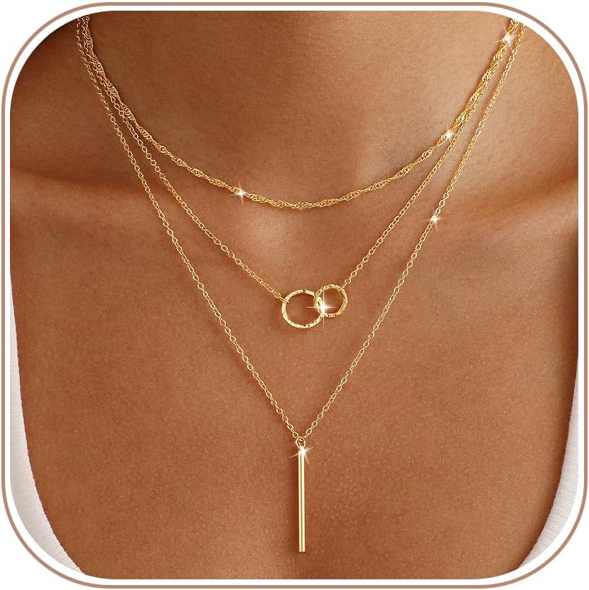 Layered Necklaces for Women 14K Gold Plated Dainty Stack Necklace - main view