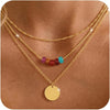 Layered Necklaces for Women 14K Gold Plated Dainty Stack Necklace - 3Pcs Colorful Beads Coin-GD