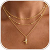 Layered Necklaces for Women 14K Gold Plated Dainty Stack Necklace - 3Pcs Beads Faceted Cross-GD