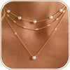 Layered Necklaces for Women 14K Gold Plated Dainty Stack Necklace - 3Pcs Pearl Flat Square CZ-GD