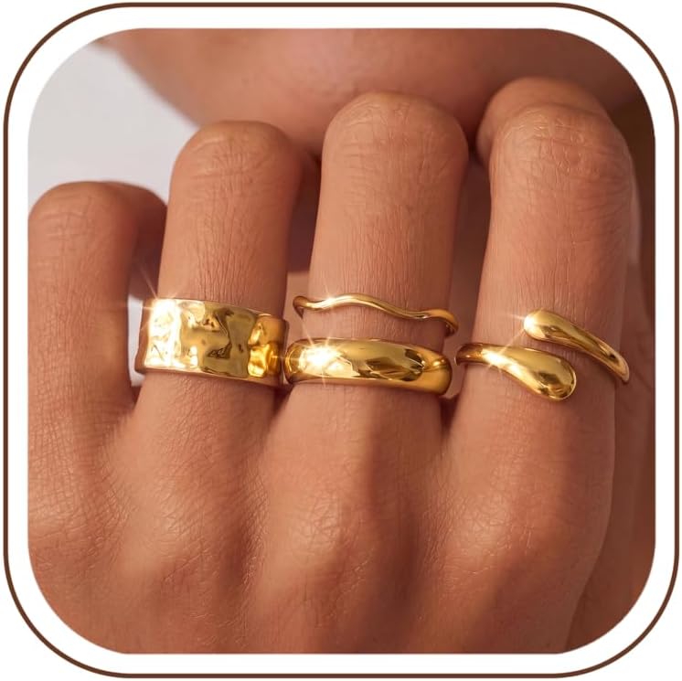 14K Gold Plated Rings for Women Chunky Stack Ring Set - main view