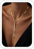 Long Gold Lariat Y Necklace for Women with 14K Gold Plated Flexible Snake Chain Slip Tie Bolo Necklace Long Drop Chest Chain for Deep V - main view