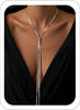 Long Gold Lariat Y Necklace for Women with 14K Gold Plated Flexible Snake Chain Slip Tie Bolo Necklace Long Drop Chest Chain for Deep V - Silver02