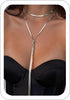 Long Gold Lariat Y Necklace for Women with 14K Gold Plated Flexible Snake Chain Slip Tie Bolo Necklace Long Drop Chest Chain for Deep V - Silver01