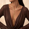 Long Gold Lariat Y Necklace for Women with 14K Gold Plated Flexible Snake Chain Slip Tie Bolo Necklace Long Drop Chest Chain for Deep V - view 4