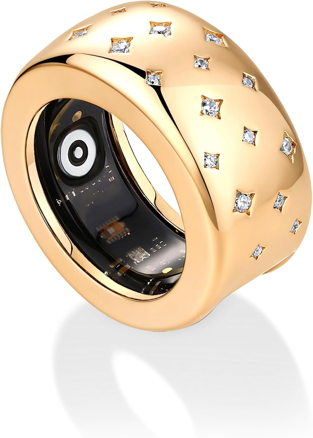 14K Gold Plated Smart Ring CZ Cover Compatible with Oura Ring Gen 4 - main view