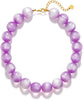 Chunky Beaded Necklace for Women Boho Collar Statement Necklace Large Round Resin Beads Choker Necklaces Jewelry Gifts - Light Purple