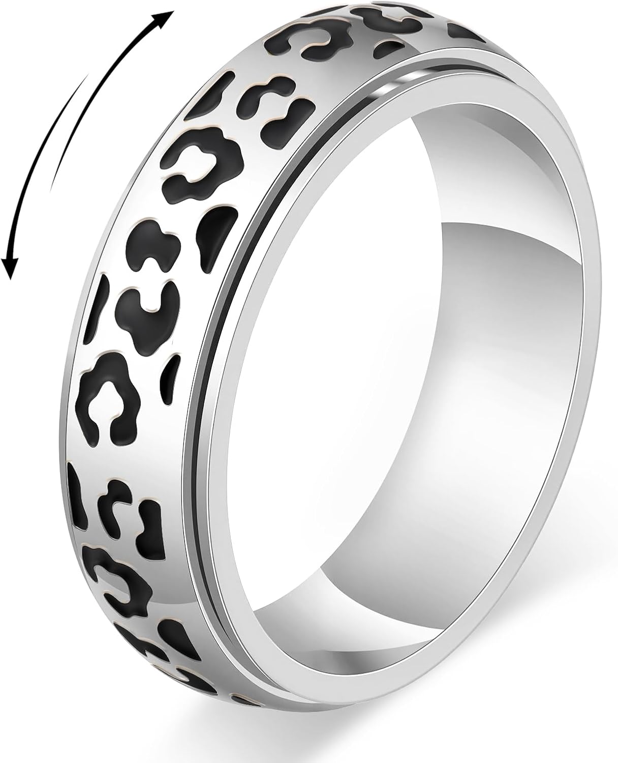 Black Leopard Print Fidget Ring - Spinner Rings for Women - main view