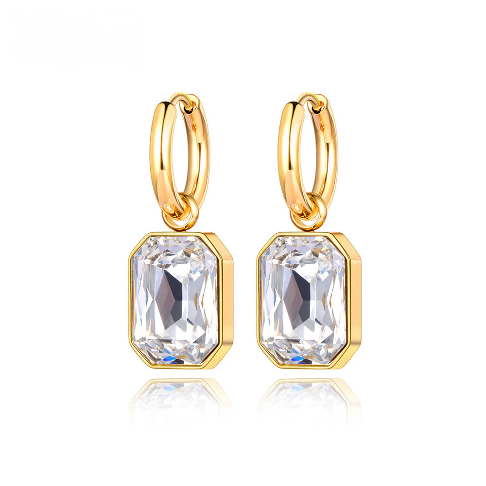 Stainless Steel Geometric Square Hoop Earrings Sparkling Cubic Zirconia Crystal Earrings Jewelry For Women - Image 1