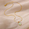 Gold Tone Oval Stone Pendant Necklace