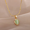 Gold Tone Oval Stone Pendant Necklace